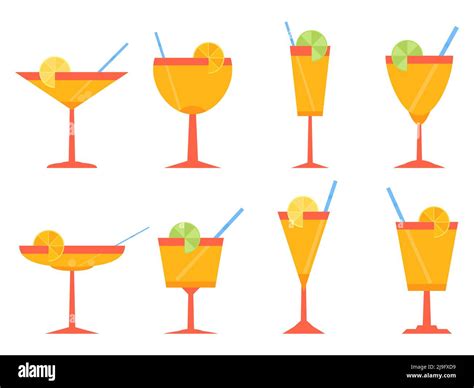 Cocktail Icon Set Isolated On White Background Collection Of Alcoholic Drinks In Different