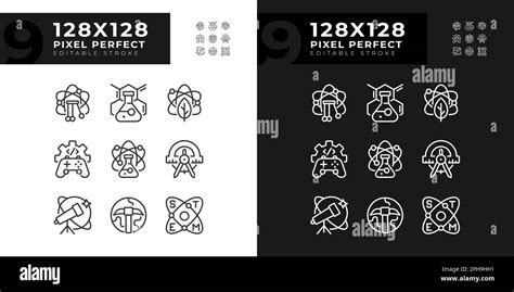 Opportunities Of Stem Pixel Perfect Linear Icons Set For Dark Light