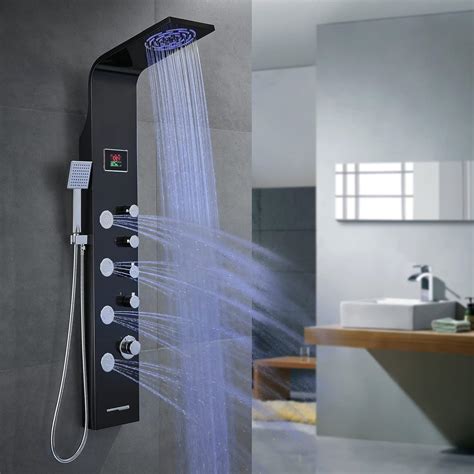 ROVATE Rainfall Waterfall Shower Panel Tower System With LED Lights No