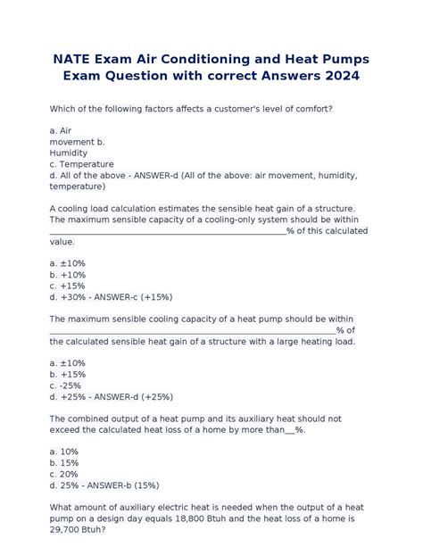 Nate Exam Air Conditioning And Heat Pumps Exam Question With Correct