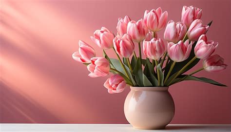 Premium Photo A Vibrant Bouquet Of Fresh Tulips Brings Beauty To The