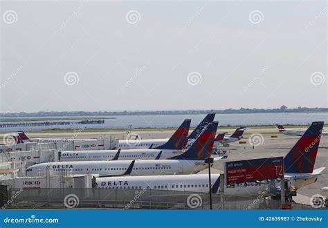 Delta Airlines Aircraft At The Gates At The Terminal 4 At John F