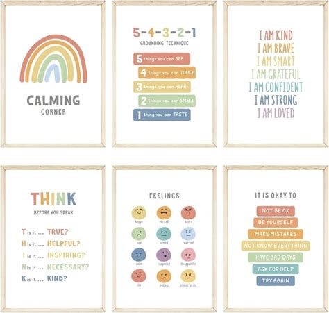 Feelings Chart For Kids Mental Health Posters Set Of 6