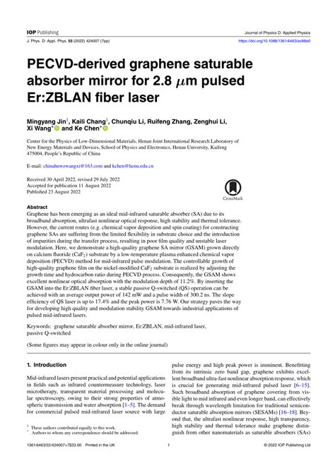 PECVD derived graphene saturable absorber mirror for 2 8 μm pulsed Er