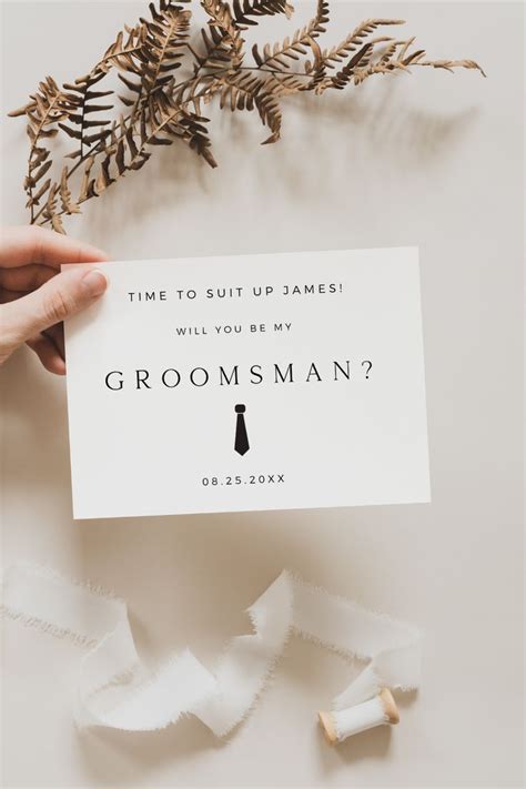 Groomsmen Proposal Card Template Best Man Proposal It S Time To Suit Up Modern Minimalist