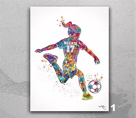 Soccer Player Girl Watercolor Print Personalized Kids Football Gift ...