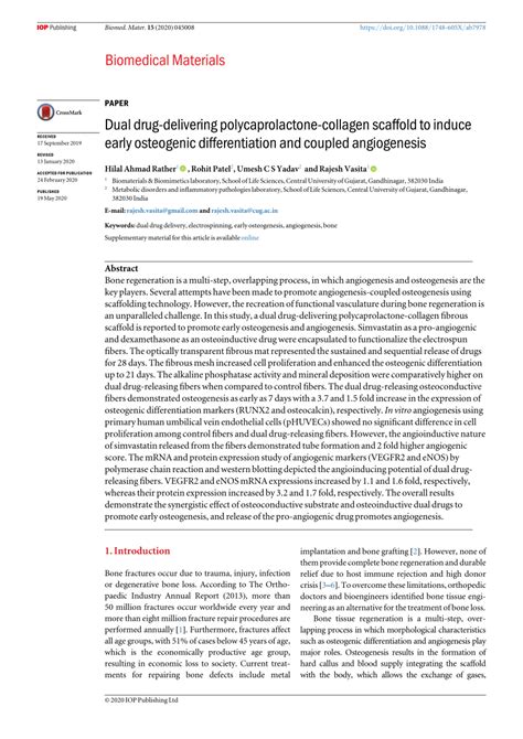 Dual Drug Delivering Polycaprolactone Collagen Scaffold To Induce Early