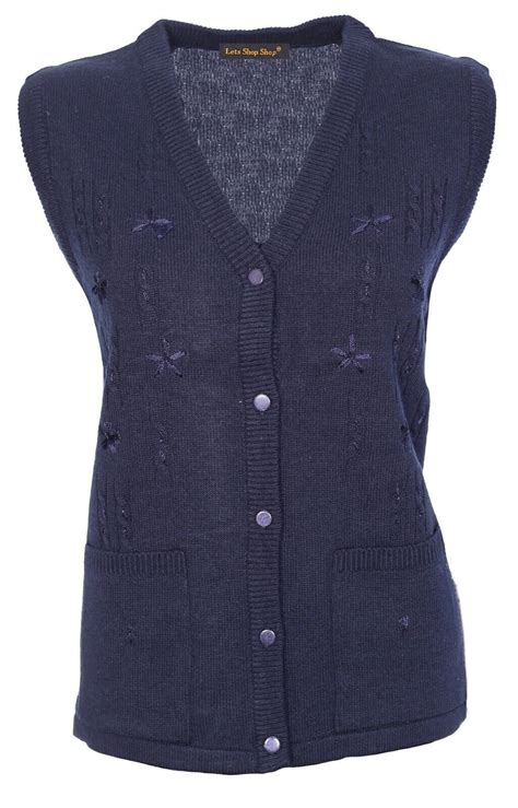 Womens Sleeveless Knitted Cardigan Ladies Cable Knit Waistcoat V Neck