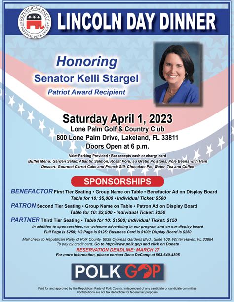 2023 Lincoln Day Dinner April 1 6pm Polk County Gop