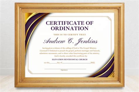 Editable Certificate Of Ordination For New Pastors Bishops Prophet