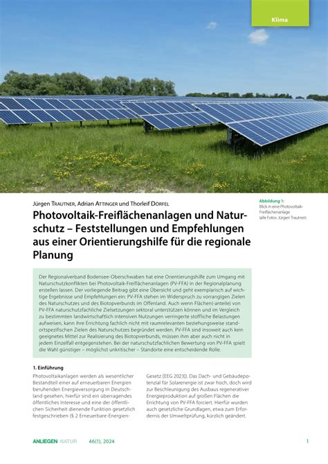 Pdf Photovoltaik Freifl Chenanlagen Und Naturschutz Feststellungen