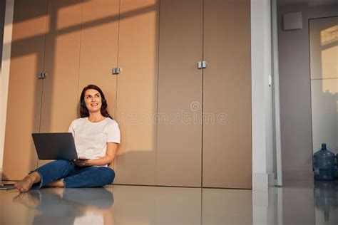 Cheerful Brunette Woman Enjoying Play Of Light Stock Photo Image Of Attention Beauty