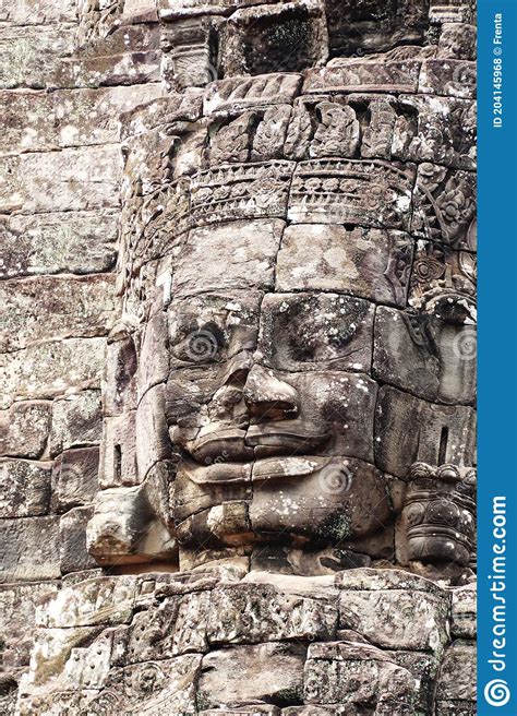 Rostro De Piedra Gigante En Prasat Bayon Templo Angkor Wcompleja Siem