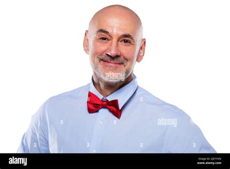 Headshot Of Happy Middle Aged Man Wearing Bow Tie And Shirt While