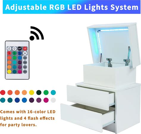 Juego De 2 Mesitas De Noche LED Con Tapa Abatible Y Cajones Mesitas De