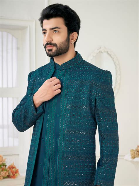 Peacock Blue Groom Outfit Men Engagement Dress Groom Reception Dress