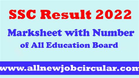 SSC Result 2022 Marksheet With Subject Wise Marks Number All New