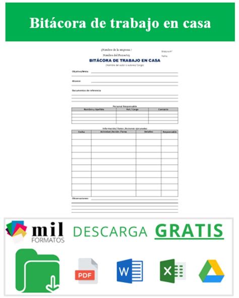 Bitácora de Trabajo en Casa Ejemplos y Formatos Excel Word PDF2022