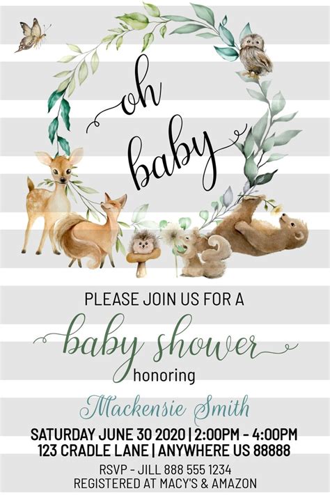 Woodland Creatures Baby Shower Invitation Woodland Animals Etsy