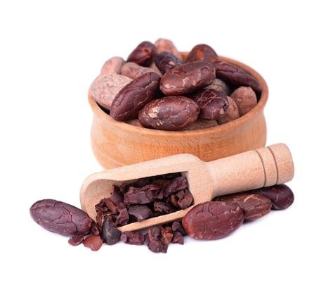 Premium Photo Peeled Cocoa Beans In The Wooden Bowl Isolated