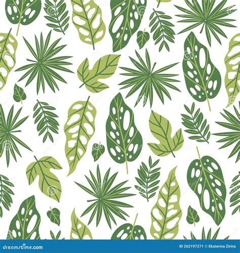 Seamless Pattern With Tropical Leaves Vector Graphics Stock Vector