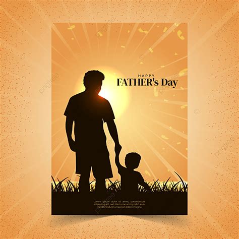 Happy Fathers Day With Father And Son Silhouette Vector Template