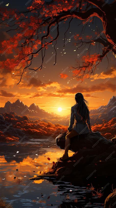 Premium AI Image | This anime girl is crying during a beautiful sunset