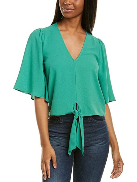 1 State Womens Green Tie Sheer Bell Sleeve V Neck Top Xxs 193768479734