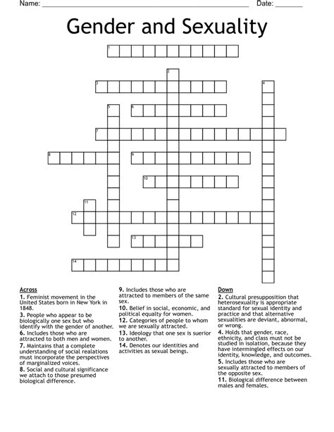 Sexuality Crossword Puzzle Wordmint