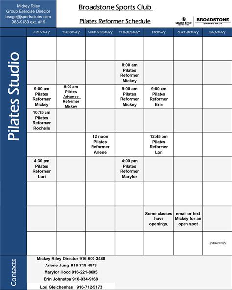 Broadstone Sports Club Pilates Performance Schedule In Folsom Ca