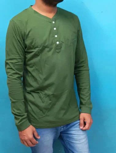 Henley Neck Men Dark Green Full Sleeve Cotton T Shirt Plain At Rs 320