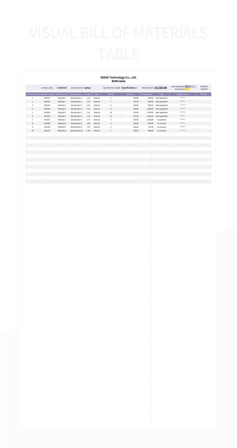 Visual Bill Of Materials Table Excel Template And Google Sheets File