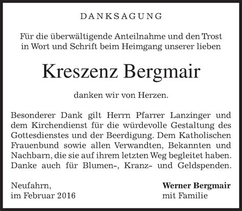 Traueranzeigen Von Kreszenz Bergmair Trauer Merkur De