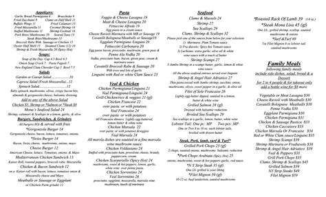 Current Menu And Hours — Mona Lisa Restaurant