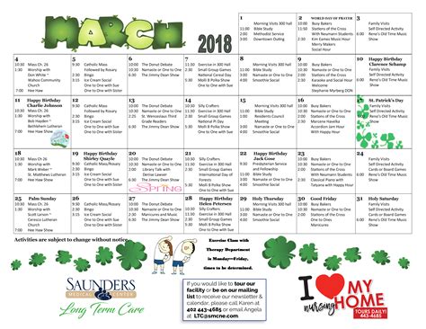 Nursing Home Calendar In Wahoo NE