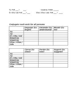 E Ie Stem Change Verbs Guided Practice By Kunal Patel Tpt