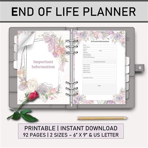 End Of Life Planner Printable Kit Book Organizer Binder Estate Planning