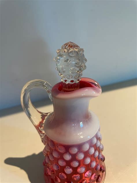 Vintage Fenton Opalescent Cranberry Glass Hobnail Cruet With Etsy