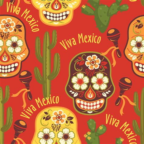 Vector Seamless Pattern With Traditional Mexican Symbols Vector