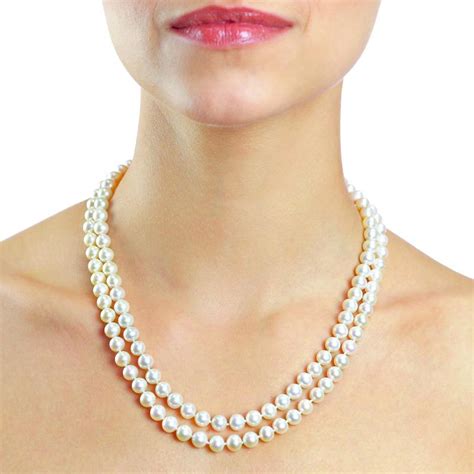 Freshwater Double Strand Pearl Necklace 6 5 7mm With 14k White Gold