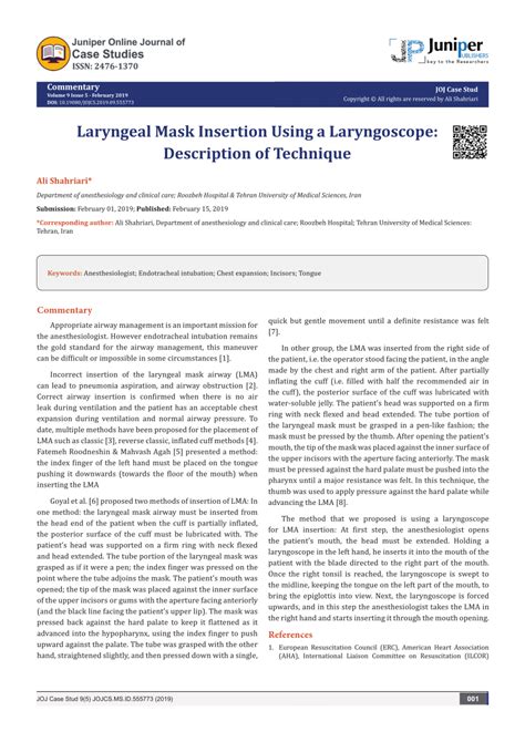 (PDF) Laryngeal Mask Insertion Using a Laryngoscope: Description of ...