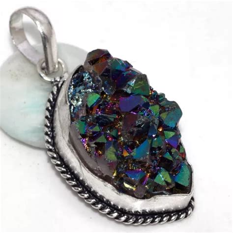 Silver Plated Titanium Druzy Ethnic Gemstone Handmade Pendant