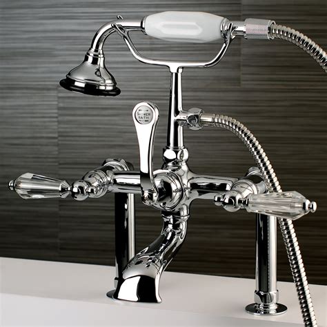 Kingston Brass Wilshire Triple Handle Deck Mount Clawfoot Tub Faucet With Hand Shower Wayfair