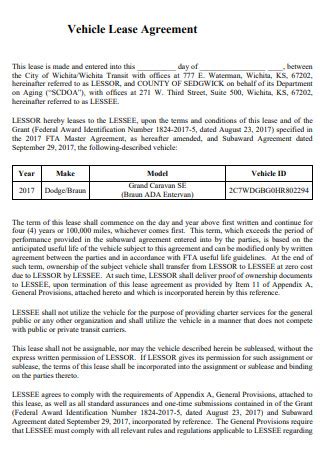 Sample Vehicle Lease Agreement In Pdf