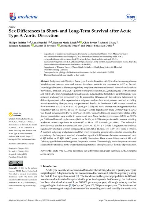 PDF Sex Differences In Short And Long Term Survival After Acute Type