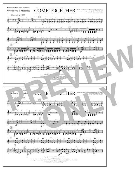 Come Together Arr Tom Wallace Xylophonemarimba Sheet Music The Beatles Marching Band