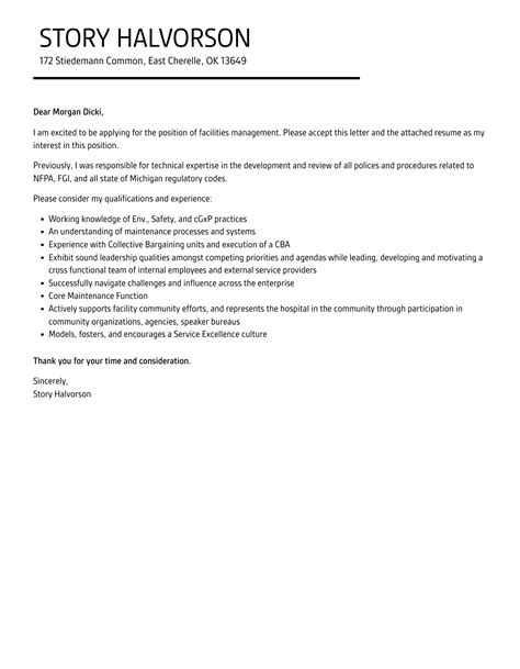 Facilities Management Cover Letter Velvet Jobs