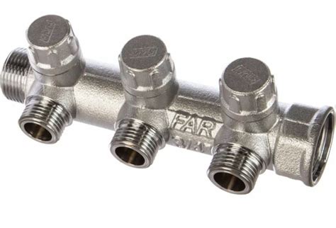 Коллектор запорный FAR 1" ВР-НР, 3 отвода 1/2" НР, межосев. 45мм ...