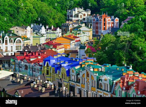 Kiev City Old Town Vozdvizhenska And Honcharna Street Capital Of