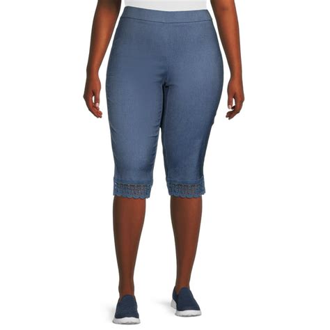 Realsize Womens Plus Size Crochet Trim Stretch Pull On Capris